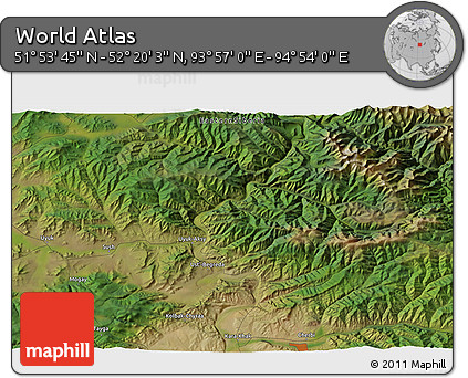 Satellite 3D Map of the Area around 52° 6' 54" N, 94° 25' 30" E