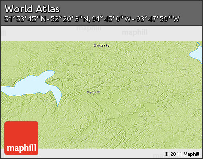 Physical 3D Map of the Area around 52° 6' 54" N, 94° 16' 30" W