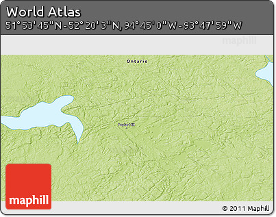 Physical 3D Map of the Area around 52° 6' 54" N, 94° 16' 30" W
