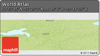 Physical Panoramic Map of the Area around 52° 6' 54" N, 94° 16' 30" W