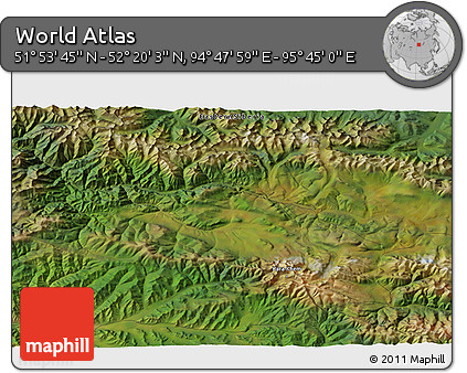 Satellite 3D Map of the Area around 52° 6' 54" N, 95° 16' 30" E