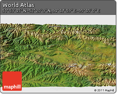 Satellite 3D Map of the Area around 52° 6' 54" N, 95° 16' 30" E