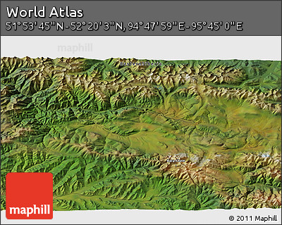 Satellite 3D Map of the Area around 52° 6' 54" N, 95° 16' 30" E