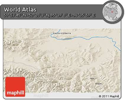 Shaded Relief 3D Map of the Area around 52° 6' 54" N, 96° 7' 30" E
