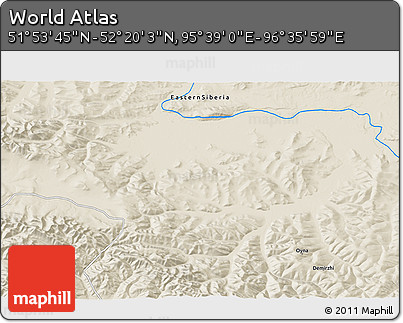 Shaded Relief 3D Map of the Area around 52° 6' 54" N, 96° 7' 30" E