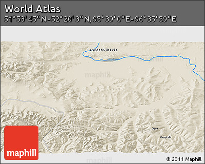 Shaded Relief 3D Map of the Area around 52° 6' 54" N, 96° 7' 30" E