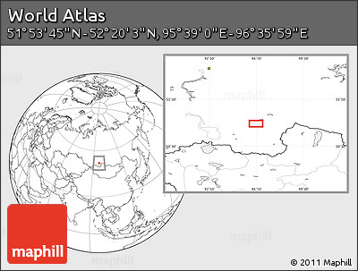 Blank Location Map of the Area around 52° 6' 54" N, 96° 7' 30" E