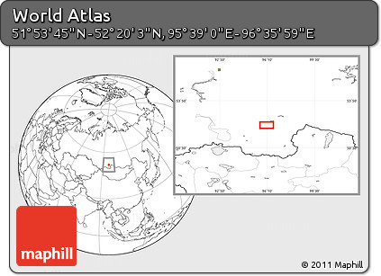 Blank Location Map of the Area around 52° 6' 54" N, 96° 7' 30" E