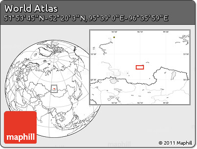 Blank Location Map of the Area around 52° 6' 54" N, 96° 7' 30" E
