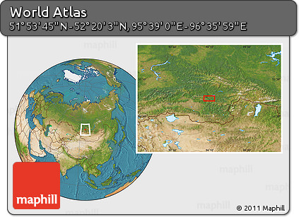 Satellite Location Map of the Area around 52° 6' 54" N, 96° 7' 30" E