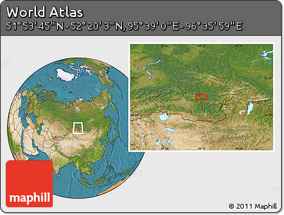 Satellite Location Map of the Area around 52° 6' 54" N, 96° 7' 30" E