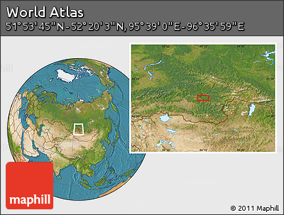 Satellite Location Map of the Area around 52° 6' 54" N, 96° 7' 30" E