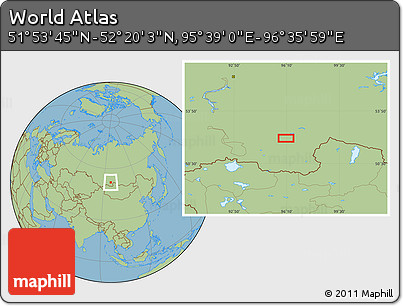 Savanna Style Location Map of the Area around 52° 6' 54" N, 96° 7' 30" E