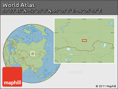 Savanna Style Location Map of the Area around 52° 6' 54" N, 96° 7' 30" E