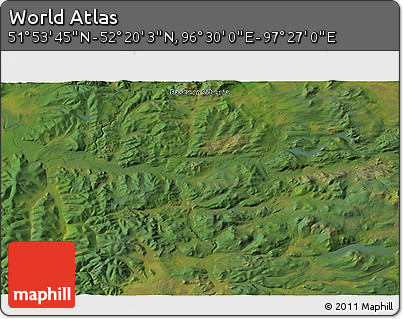 Satellite 3D Map of the Area around 52° 6' 54" N, 96° 58' 29" E