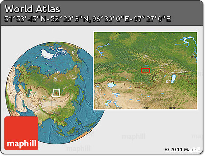 Satellite Location Map of the Area around 52° 6' 54" N, 96° 58' 29" E