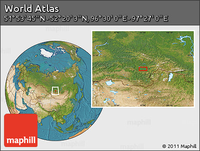 Satellite Location Map of the Area around 52° 6' 54" N, 96° 58' 29" E