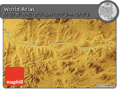 Physical Map of the Area around 52° 6' 54" N, 96° 58' 29" E
