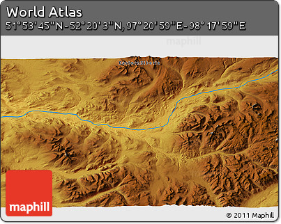 Physical 3D Map of the Area around 52° 6' 54" N, 97° 49' 29" E