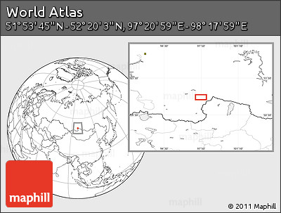 Blank Location Map of the Area around 52° 6' 54" N, 97° 49' 29" E