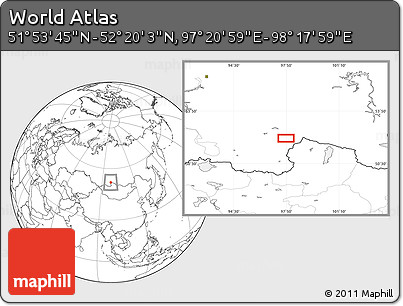 Blank Location Map of the Area around 52° 6' 54" N, 97° 49' 29" E