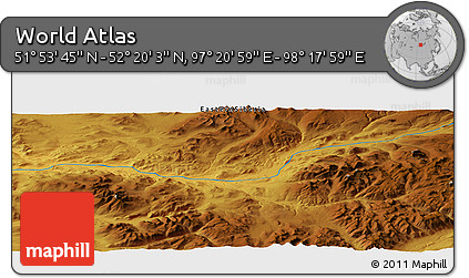 Physical Panoramic Map of the Area around 52° 6' 54" N, 97° 49' 29" E