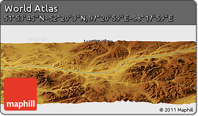 Physical Panoramic Map of the Area around 52° 6' 54" N, 97° 49' 29" E