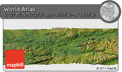 Satellite Panoramic Map of the Area around 52° 6' 54" N, 97° 49' 29" E