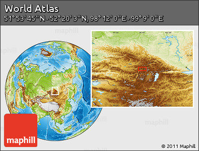 Physical Location Map of the Area around 52° 6' 54" N, 98° 40' 30" E