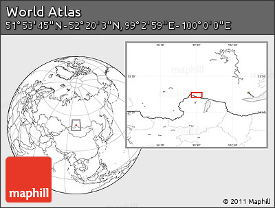 Blank Location Map of the Area around 52° 6' 54" N, 99° 31' 30" E