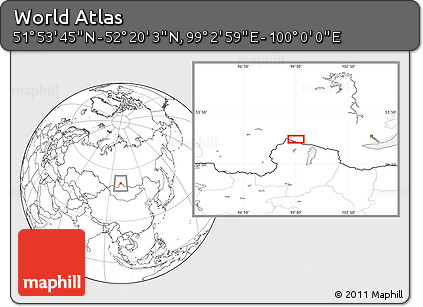Blank Location Map of the Area around 52° 6' 54" N, 99° 31' 30" E