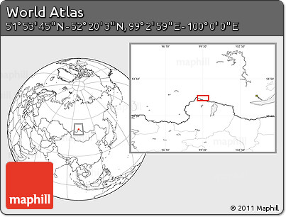 Blank Location Map of the Area around 52° 6' 54" N, 99° 31' 30" E