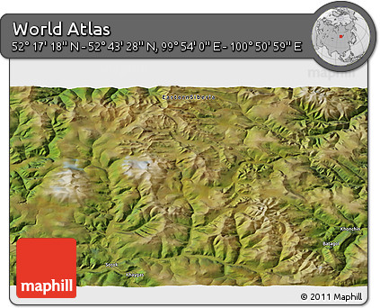 Satellite 3D Map of the Area around 52° 30' 23" N, 100° 22' 30" E