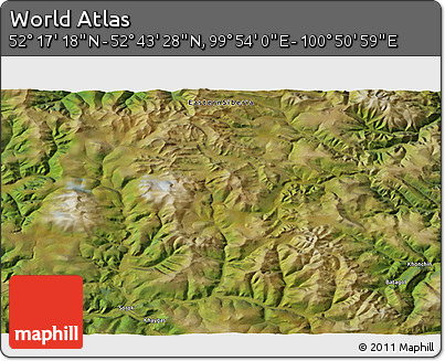 Satellite 3D Map of the Area around 52° 30' 23" N, 100° 22' 30" E