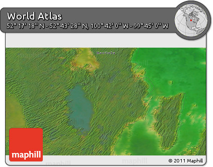 Satellite 3D Map of the Area around 52° 30' 23" N, 100° 13' 29" W