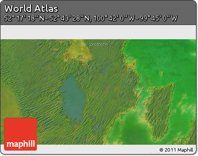 Satellite 3D Map of the Area around 52° 30' 23" N, 100° 13' 29" W