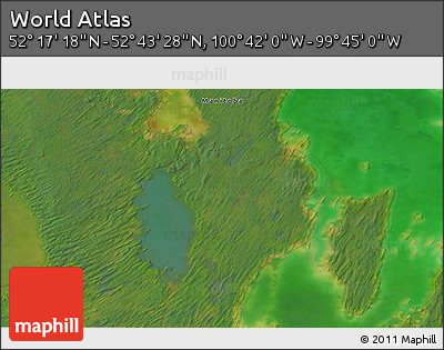 Satellite 3D Map of the Area around 52° 30' 23" N, 100° 13' 29" W