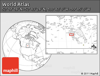 Blank Location Map of the Area around 52° 30' 23" N, 100° 13' 29" W