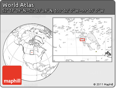 Blank Location Map of the Area around 52° 30' 23" N, 100° 13' 29" W