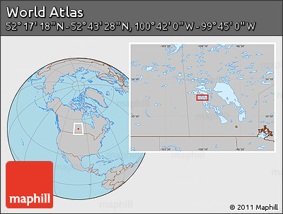 Gray Location Map of the Area around 52° 30' 23" N, 100° 13' 29" W
