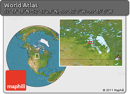 Satellite Location Map of the Area around 52° 30' 23" N, 100° 13' 29" W