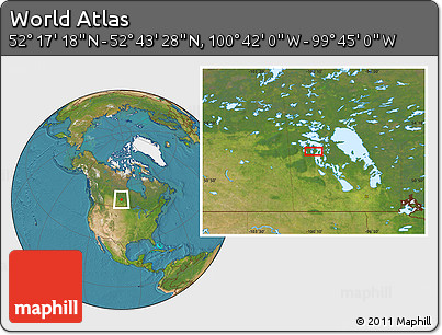 Satellite Location Map of the Area around 52° 30' 23" N, 100° 13' 29" W