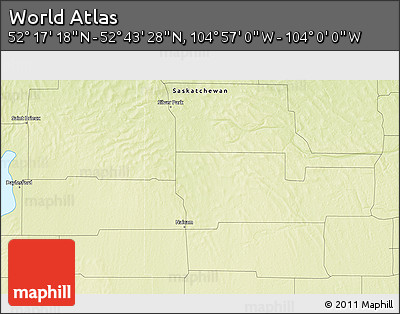 Physical 3D Map of the Area around 52° 30' 23" N, 104° 28' 29" W