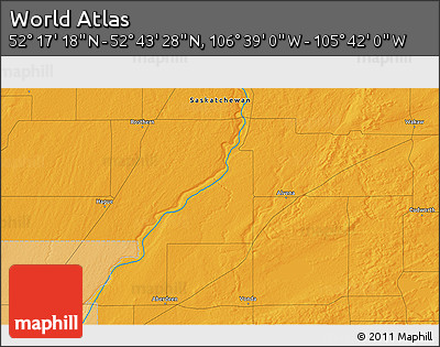 Political 3D Map of the Area around 52° 30' 23" N, 106° 10' 30" W