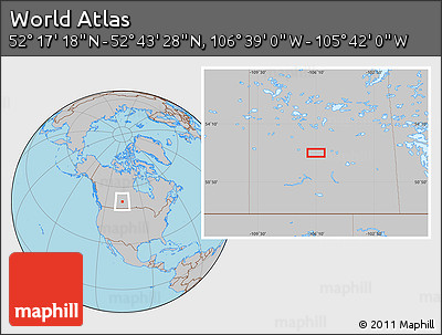 Gray Location Map of the Area around 52° 30' 23" N, 106° 10' 30" W