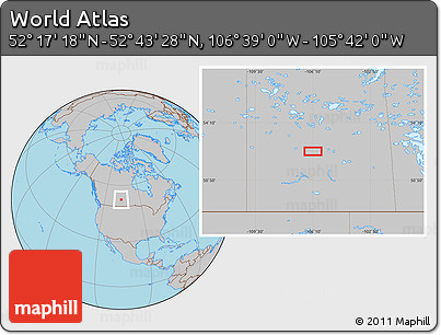 Gray Location Map of the Area around 52° 30' 23" N, 106° 10' 30" W