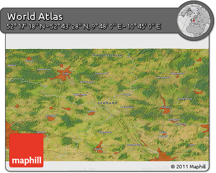 Satellite 3D Map of the Area around 52° 30' 23" N, 10° 16' 30" E
