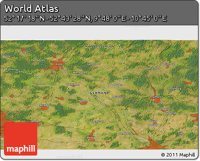 Satellite 3D Map of the Area around 52° 30' 23" N, 10° 16' 30" E