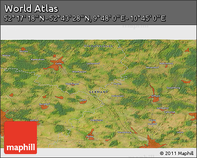 Satellite 3D Map of the Area around 52° 30' 23" N, 10° 16' 30" E