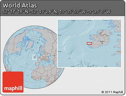 Gray Location Map of the Area around 52° 30' 23" N, 10° 7' 30" W, hill shading